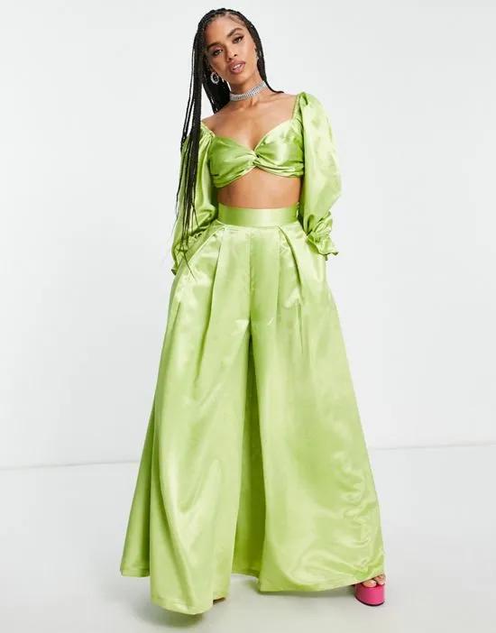 super wide leg pants in lime green - part of a set