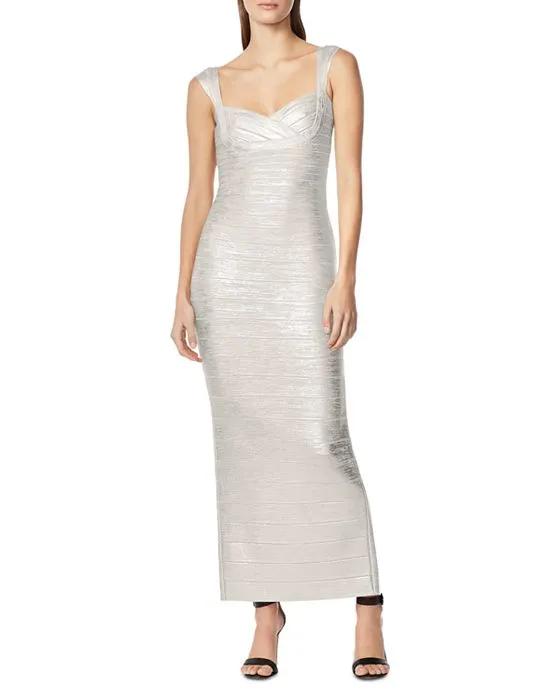 Sweetheart Neck Banded Foil Gown