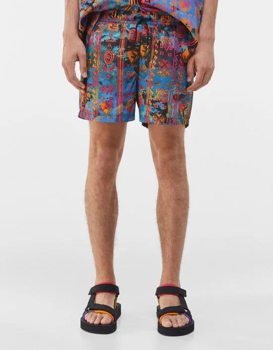 swim short with pattern print in orange
