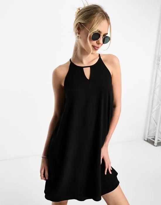 swing mini dress with keyhole detail in black