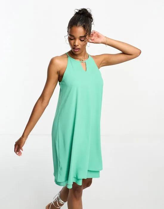 swing mini dress with keyhole detail in marine green