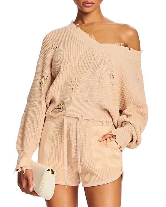 Syd Distressed Cotton V Neck Sweater