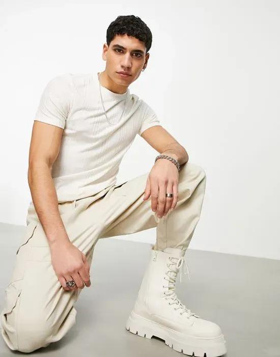 t-shirt in beige variated rib