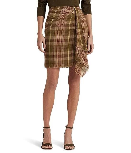 Plaid Ruffle-Trim Georgette Skirt