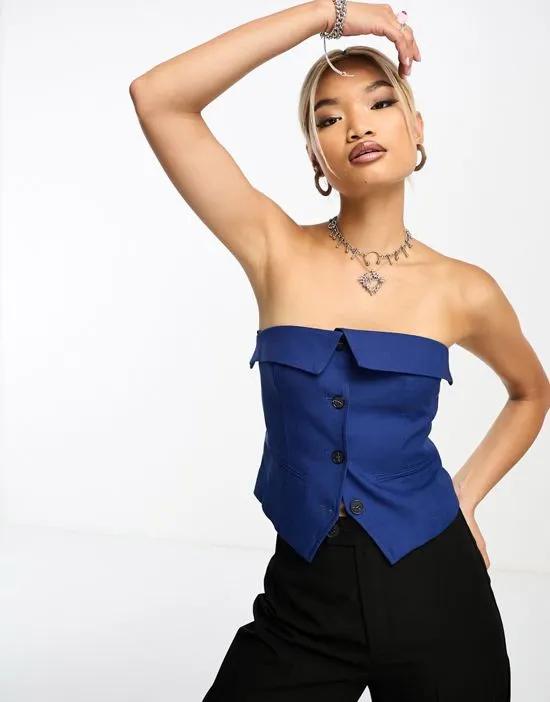 tailored bandeau corset top in blue - part of a set