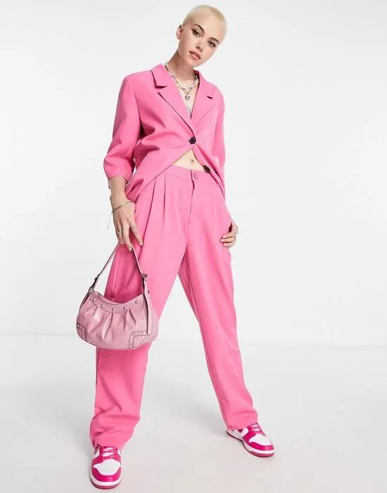 tailored dad pants in bright pink