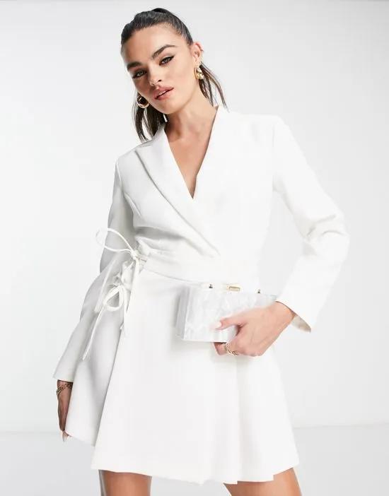 tailored pleated blazer dress in ivory