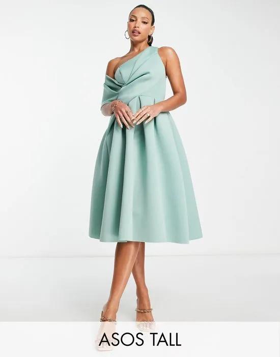 Tall bare shoulder prom dress in frosted sage