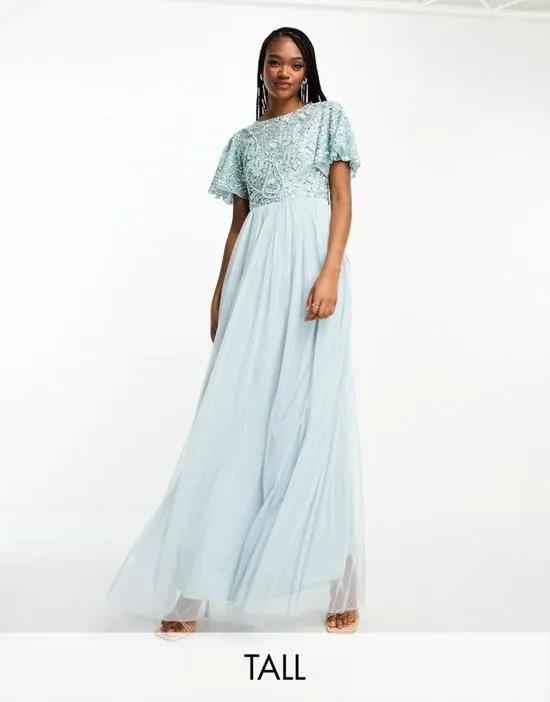 Tall Bridesmaid embellished maxi dress with open back detail in ice blue