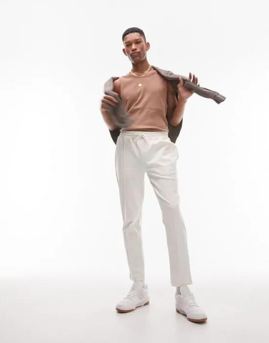 tapered pintuck sweatpants in ecru