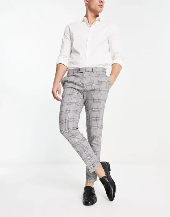 tapered smart pants in gray plaid