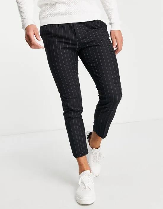 tapered smart pants in navy stripe