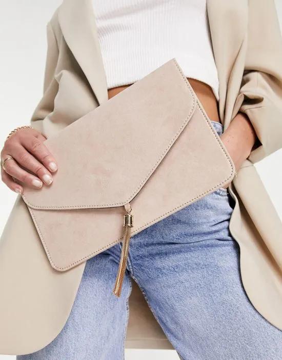 tassel clutch bag in cream