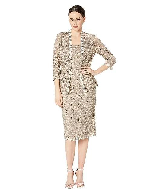 Tea Length All Over Sequin Lace Jacket Dress
