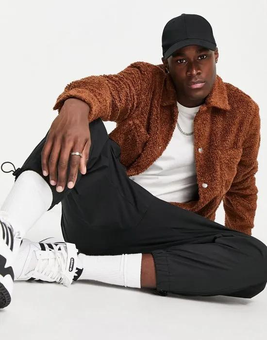 teddy fleece overshirt in brown