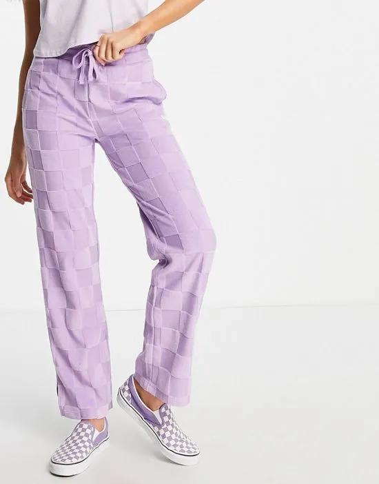 terry cloth slit pants in purple gingham