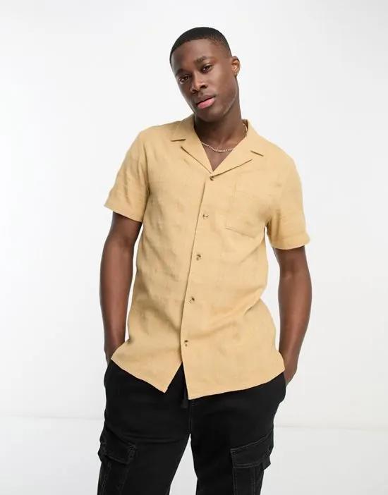 textured camp collar shirt in tan