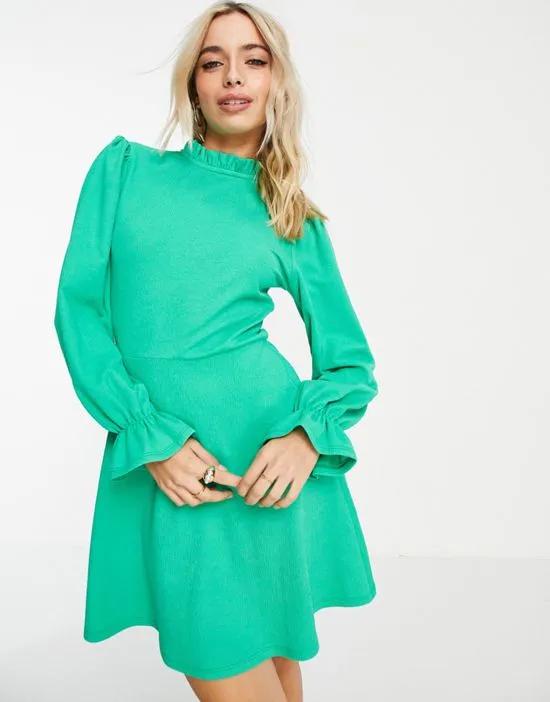 textured jersey fit-and-flare dress in green
