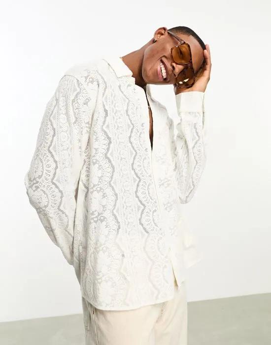 textured long sleeve shirt in ecru