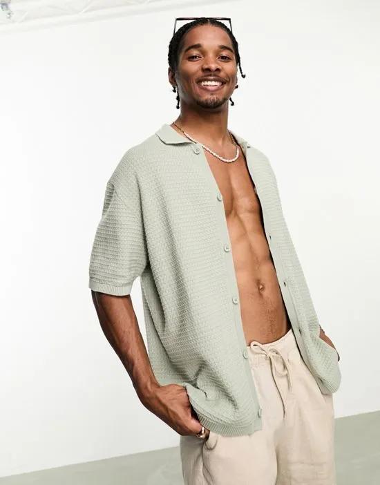 textured polo shirt in sage