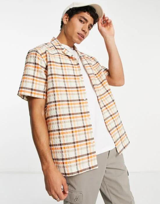 textured shirt in orange plaid