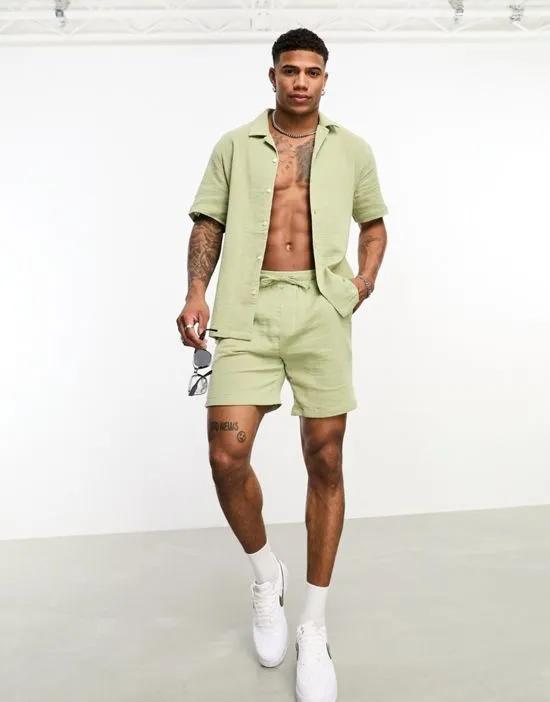 textured short in khaki - part of a set