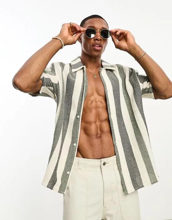 textured stripe shirt in ecru