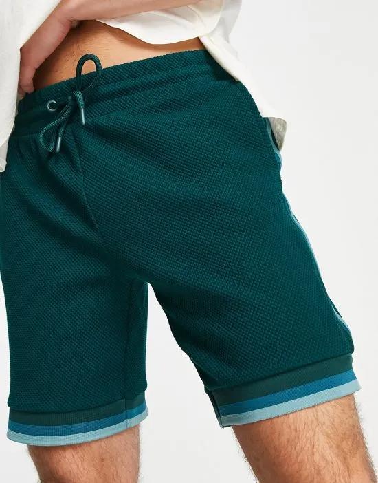 textured taped shorts in green