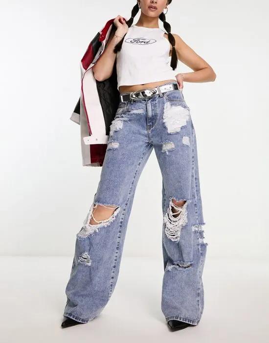 The Brand distressed wide leg baggy jeans in blue