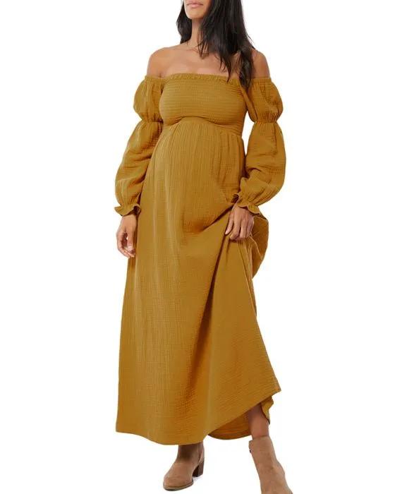 The Dream Smocked Off the Shoulder Maxi Dress