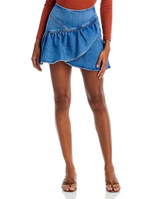 The Minx Ruffled Denim Mini Skirt in Layover