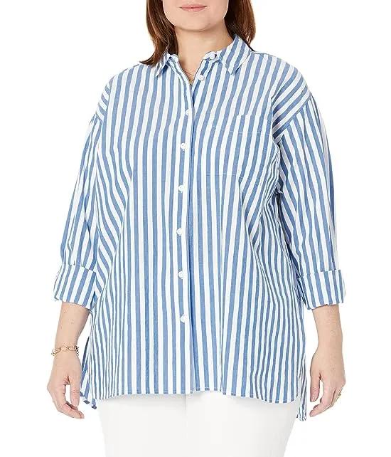 The Plus Signature Poplin Oversized Shirt in Springy Stripe