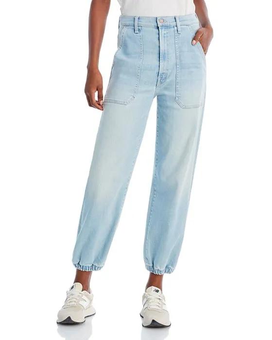 The Wrapper Patch Springy Cotton Blend High Rise Straight Leg Jeans in Chill Pill