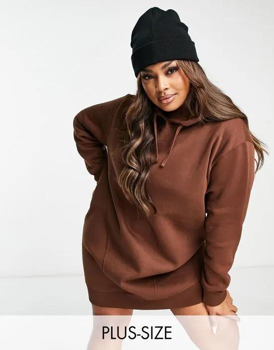 Threadbare Plus Floyd hoodie mini dress in chocolate brown
