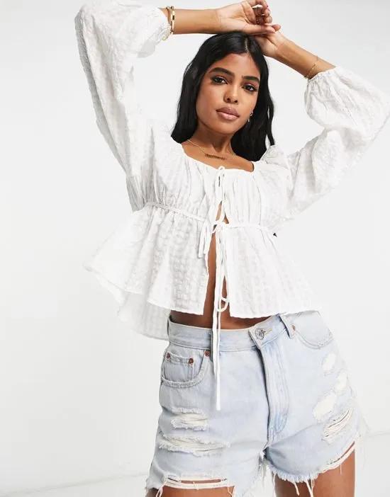 tie front blouse in white