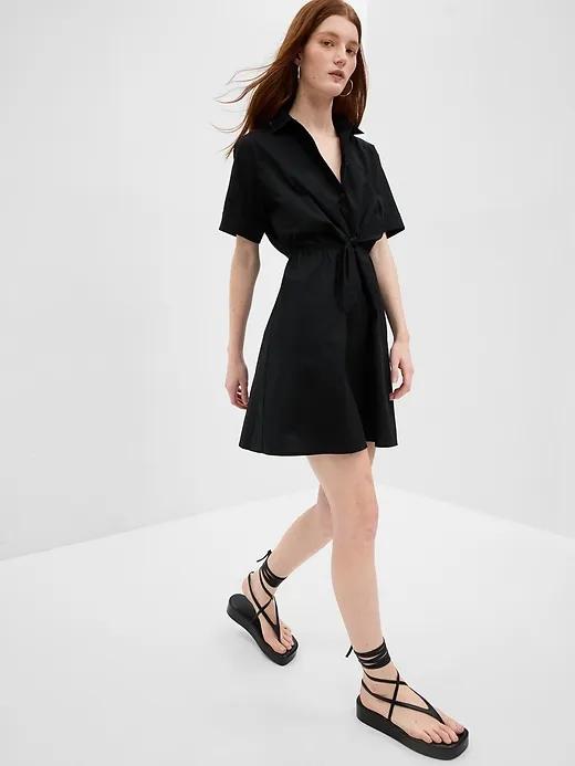 Tie-Front Mini Shirtdress
