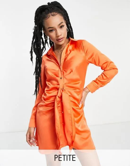 tie front satin dress in orange