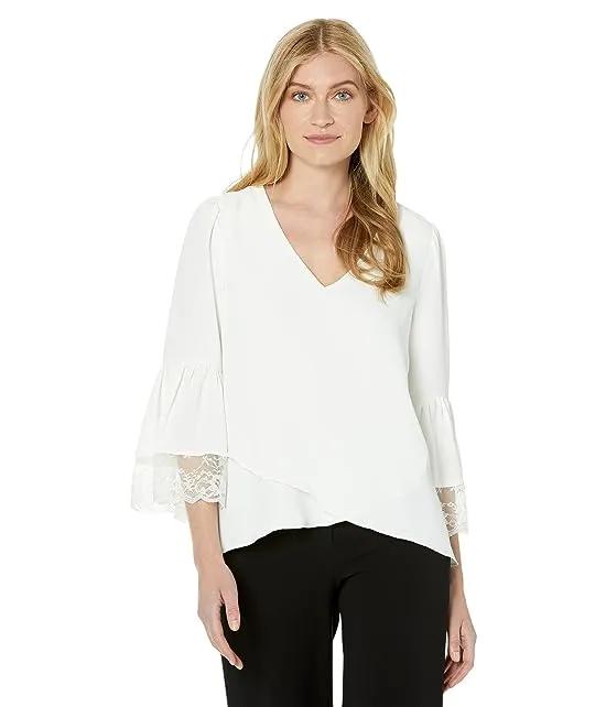 Tiered Lace Ruffle Sleeve V-Neck Blouse