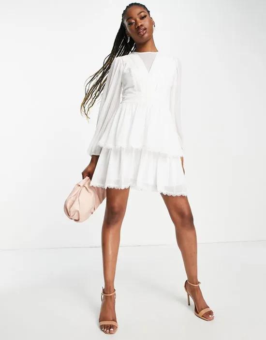 tiered sheer mini dress in white lace