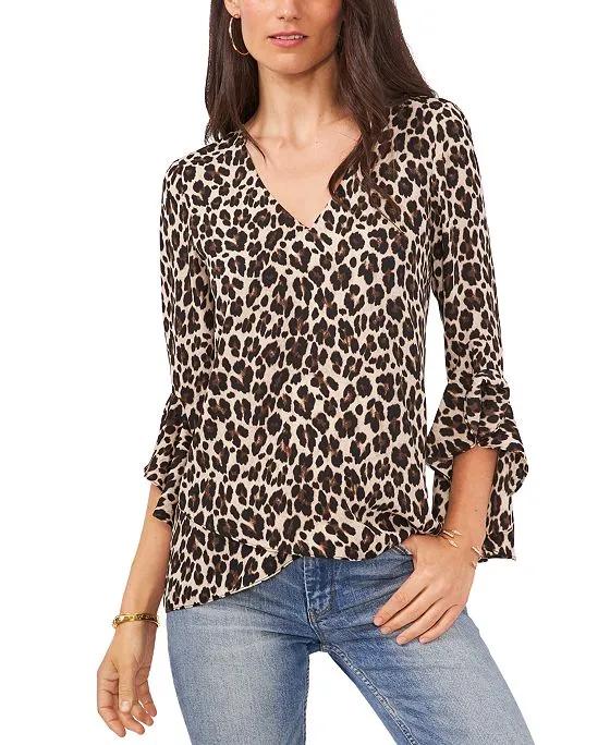 Tiered-Sleeve Leopard-Print Top