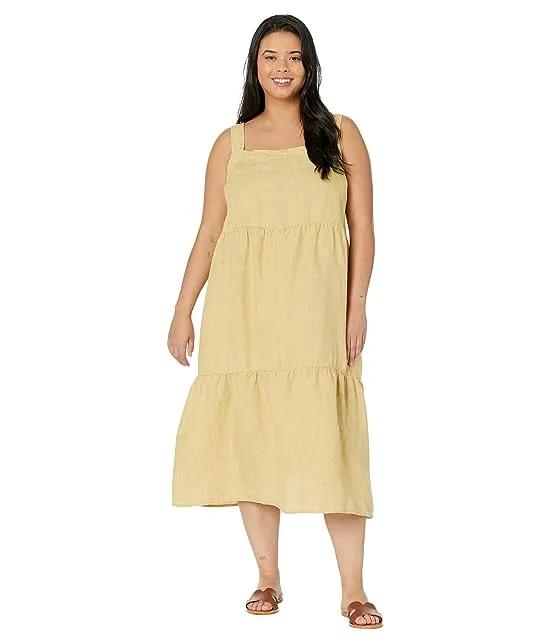 Tiered Strap Full-Length Dress in Washed Organic Linen Delave