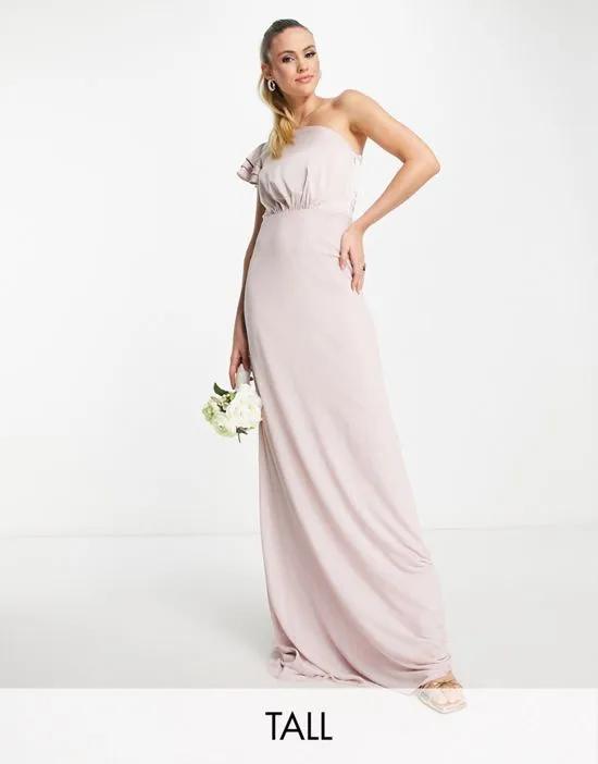 TNFC Tall Bridesmaid ruffle shoulder maxi dress in mink pink