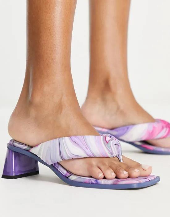 toe thong block heel mule in purple