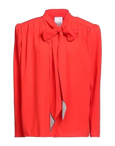 Tomato red Crêpe Shirts & blouses with bow