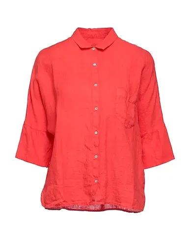Tomato red Plain weave Linen shirt