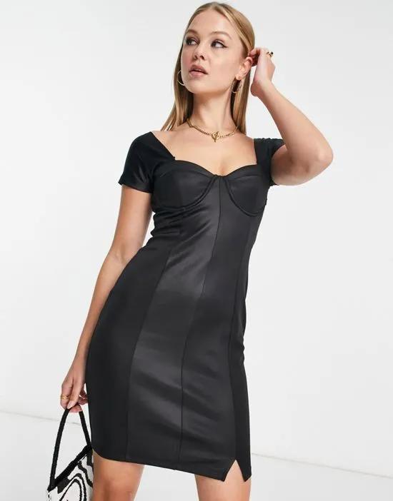 Tomi leather look jersey dress in black