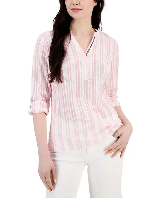 Tommy Hilfiger Women's Cotton Texture-Striped Tunic Top 