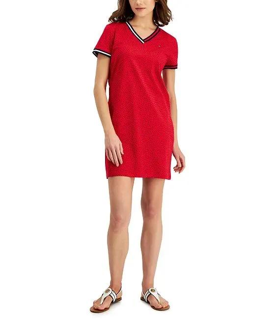 Tommy Hilfiger Women's Dot-Print V-Neck T-Shirt Dress