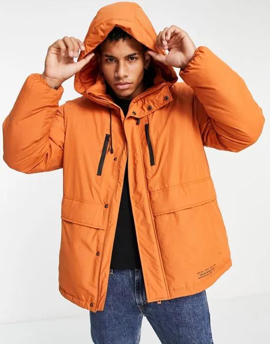 Topman tech short parka in orange