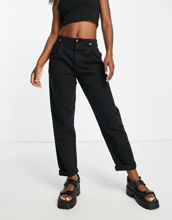 Topshop relaxed peg pants with button tab detailing in black 